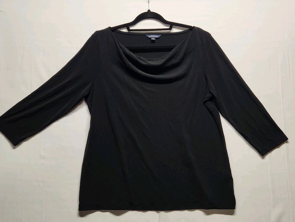 Lands' End Women's Black Top Size 18P 3/4 Sleeve Blouse